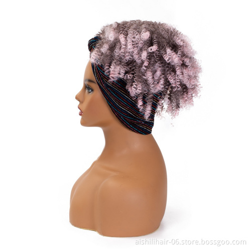 wholesale cheap heat resistant headband wig brown kinky curly fiber synthetic hair wigs for black women